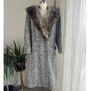 Bill Blass Women's M/L Parka Brown Earth Tone Wool Tweed Coat Vintage